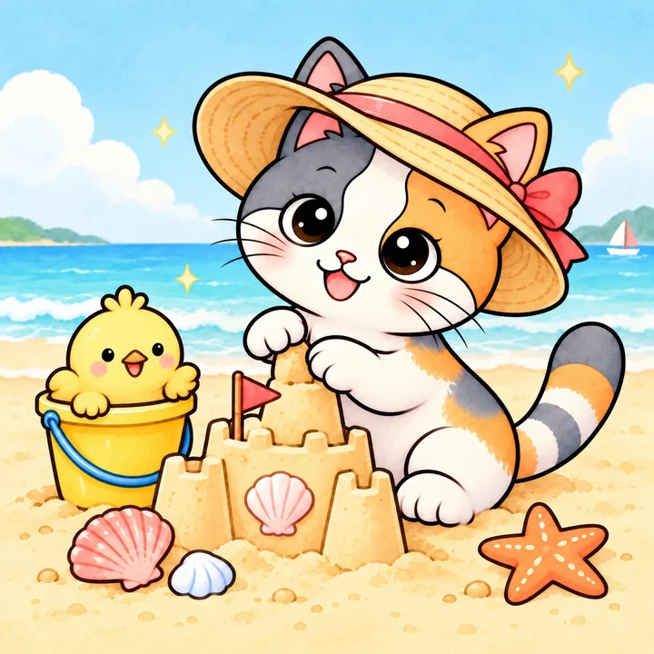 Kiki building a sandcastle