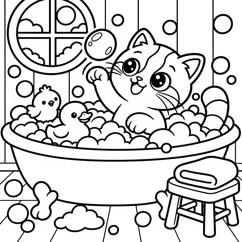Bubble bath page as line art